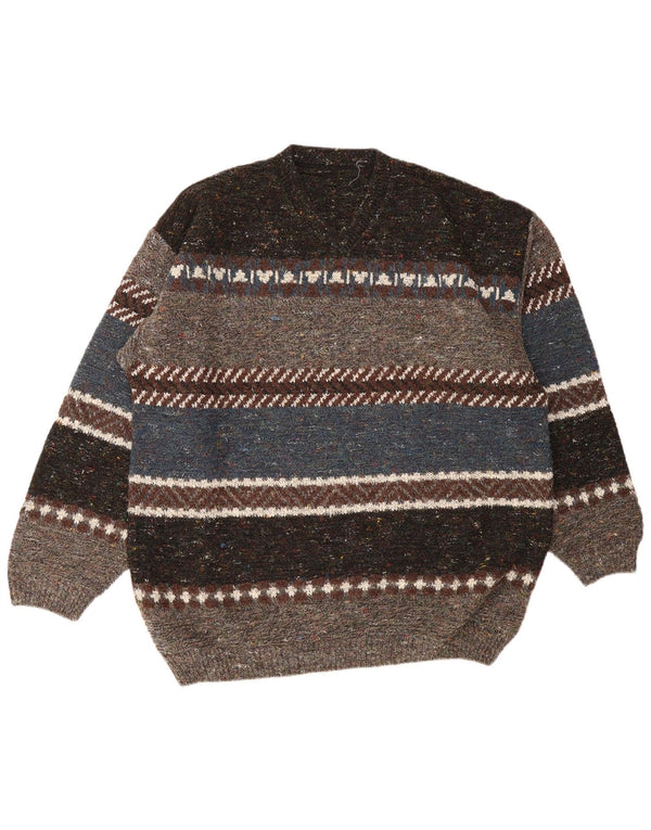 vintage Mens Crew Neck Jumper Pull 2XL Multicolore Rayé Acrylique