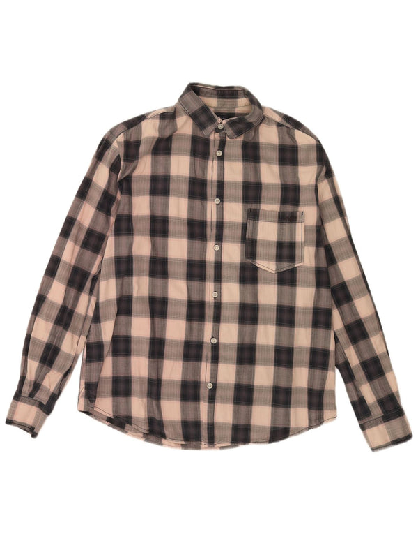 Armani Jeans Chemise en flanelle coupe classique pour homme XL en coton à carreaux beige