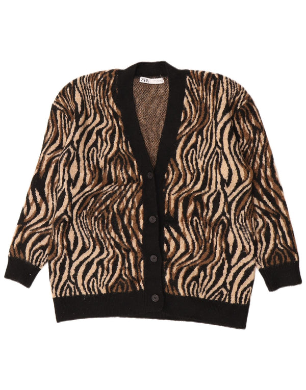 Zara Cardigan surdimensionné pour femme UK 10 Petit imprimé animal marron