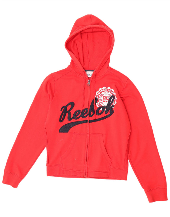 Reebok Pull à capuche graphique zippé pour femme UK 14 Rouge moyen Polyester