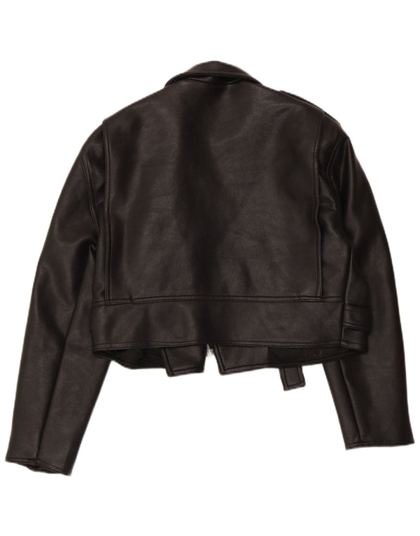 VINTAGE Veste de motard en cuir surdimensionnée pour femmes UK 10 Petit Noir