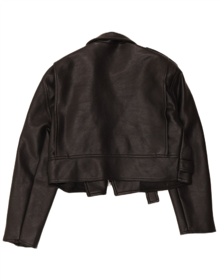 VINTAGE Veste de motard en cuir surdimensionnée pour femmes UK 10 Petit Noir