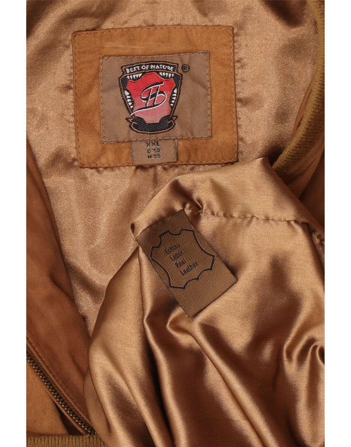 vintage Mens Bomber Suede Jacket UK 44 2XL Cuir Marron