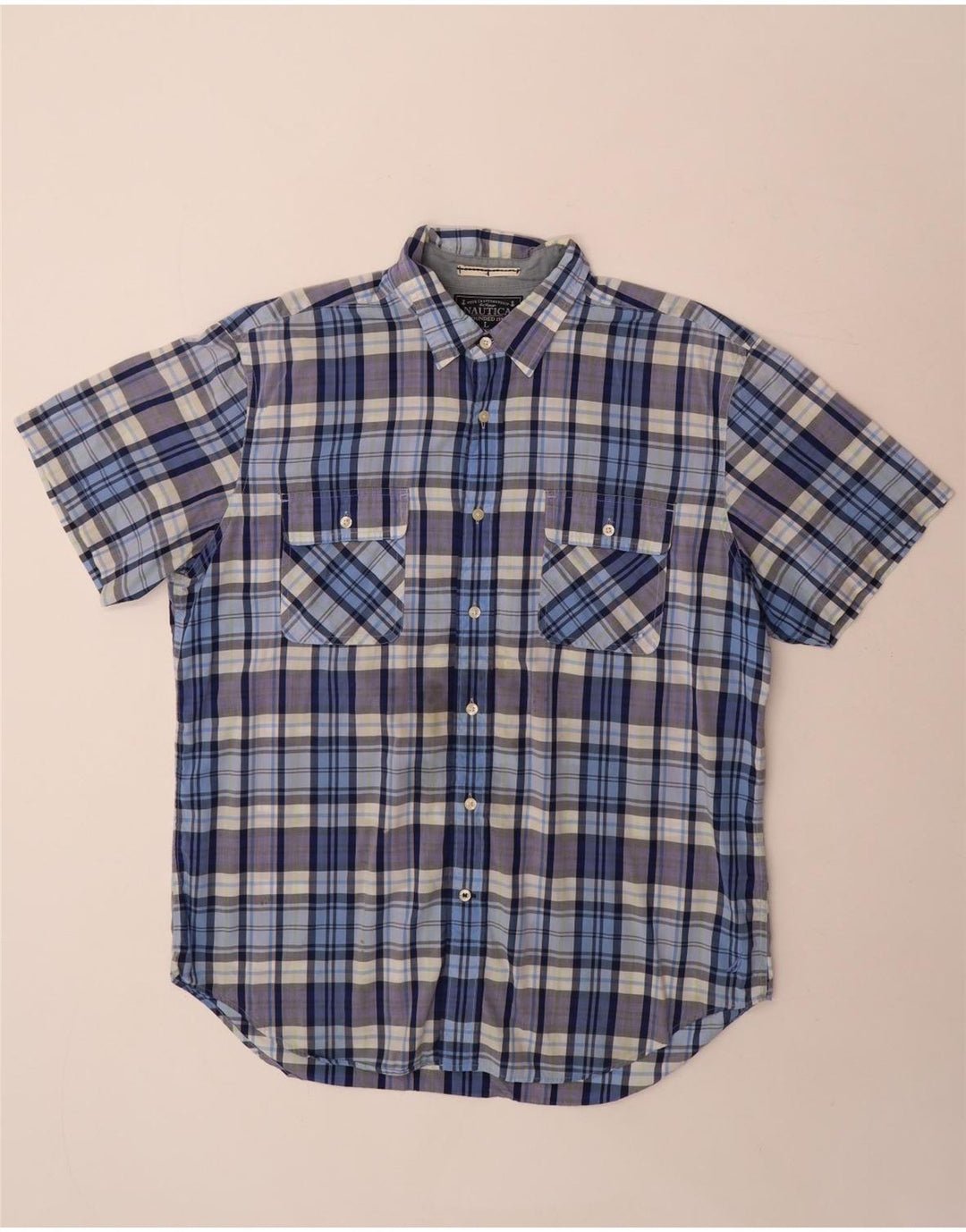Nautica Chemise à manches courtes pour homme en coton à carreaux bleus
