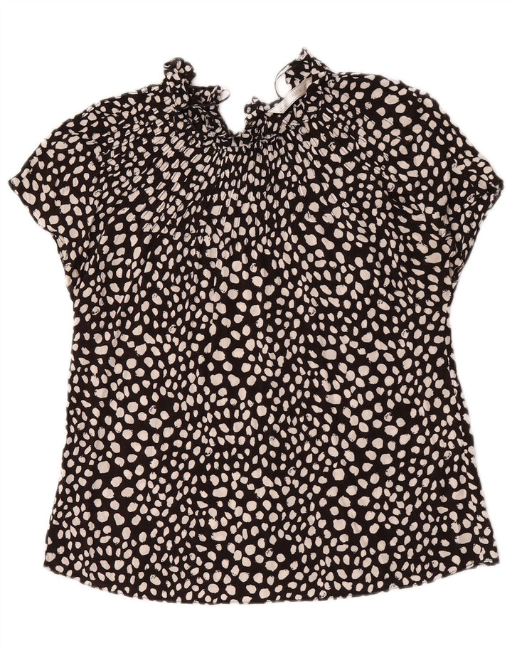 Zara Chemisier Femme Haut UK 10 Petit Viscose À Pois Noir
