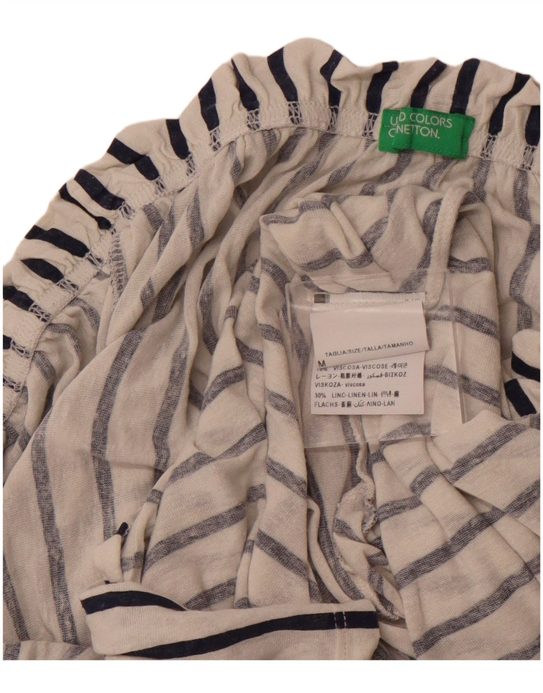 BENETTON Haut à manches 3/4 pour femme, épaules dénudées, UK 14, rayé blanc moyen