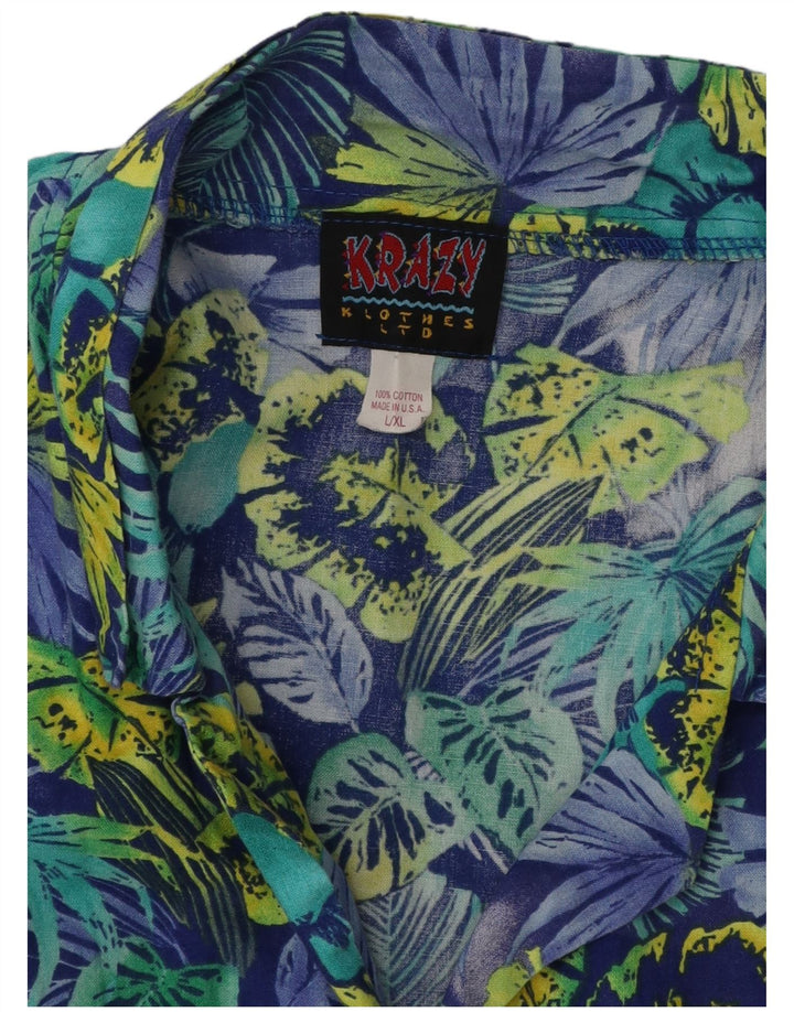 Krazy Chemise à manches courtes pour homme en coton à fleurs bleues hawaïennes
