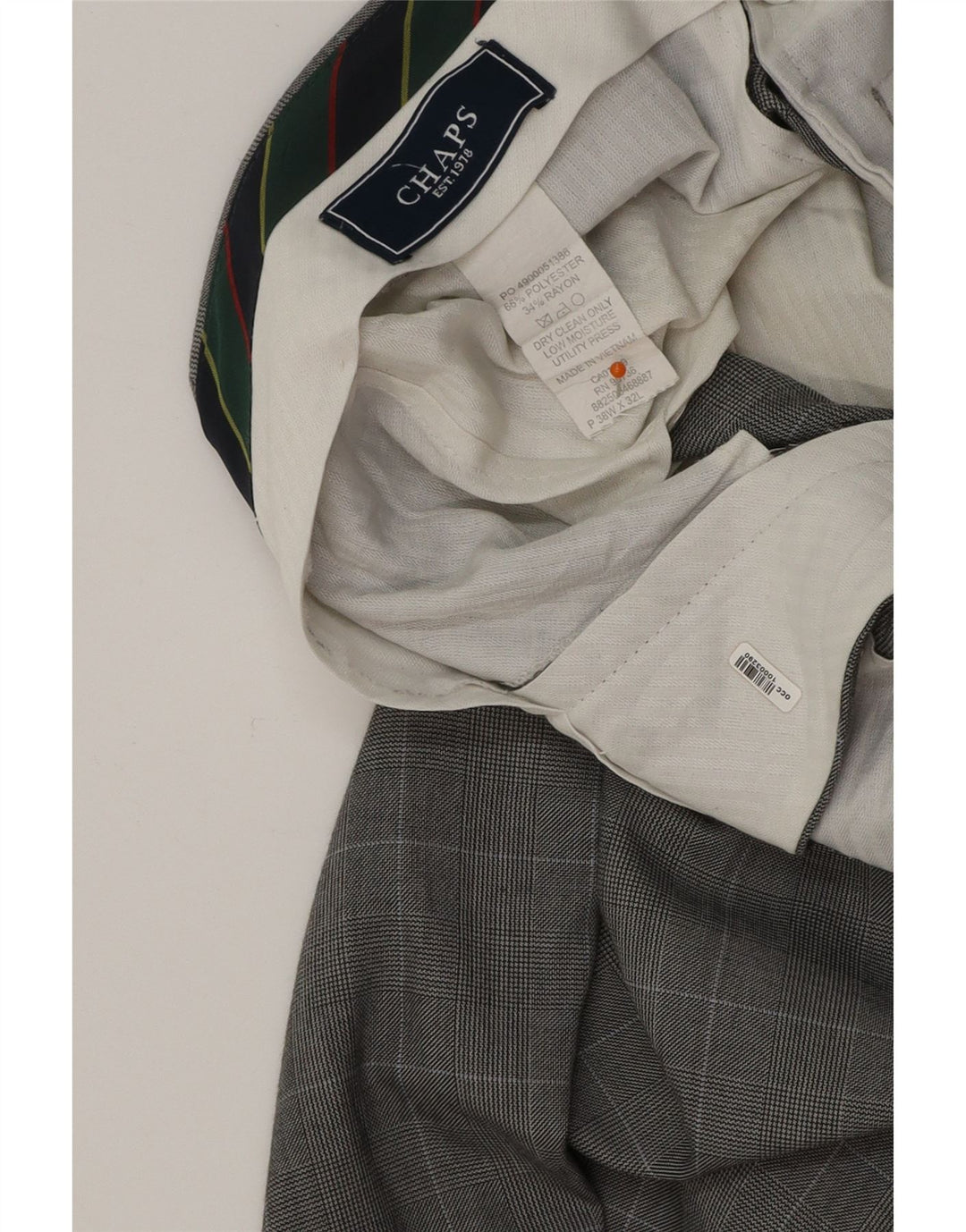 CHAPS Pantalon de Costume Droit Homme W38 L32 Gris Carreaux Coton