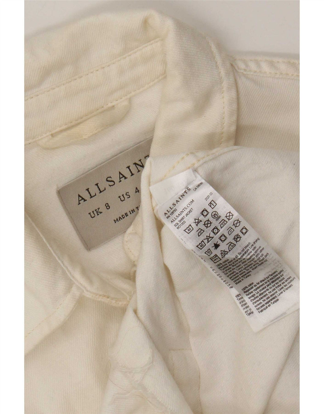 All Saints Chemise en jean surdimensionnée pour femme UK 8 Small Blanc Coton