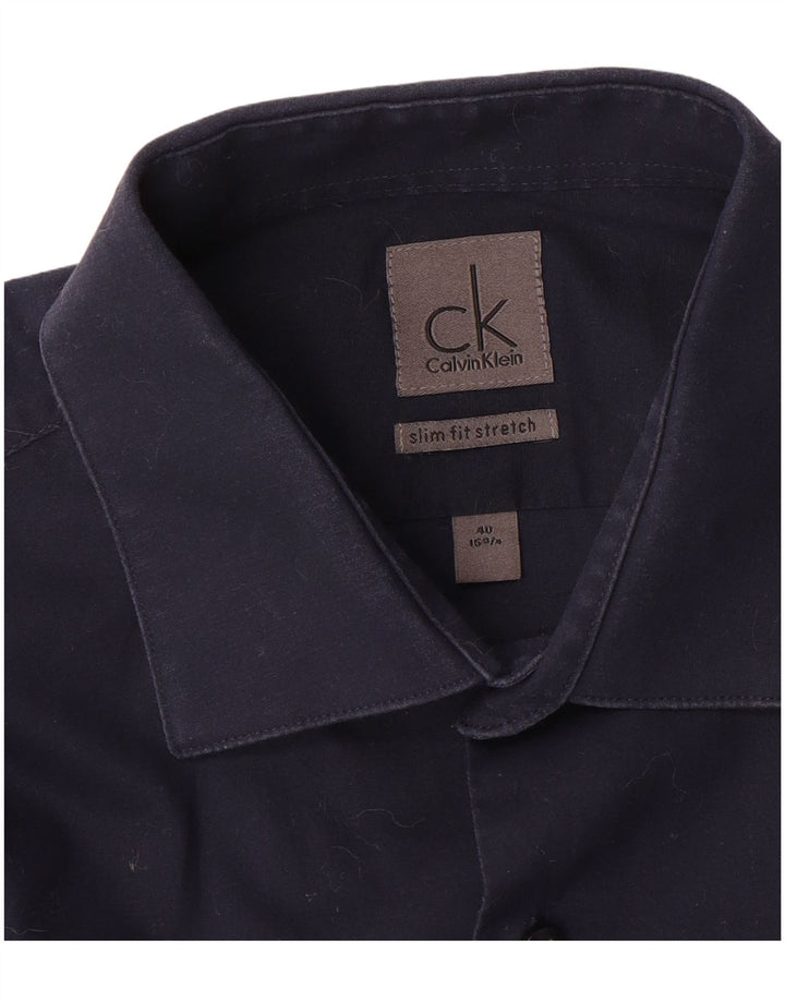 Calvin Klein Chemise slim pour homme Taille 40 15 3/4 Bleu marine moyen