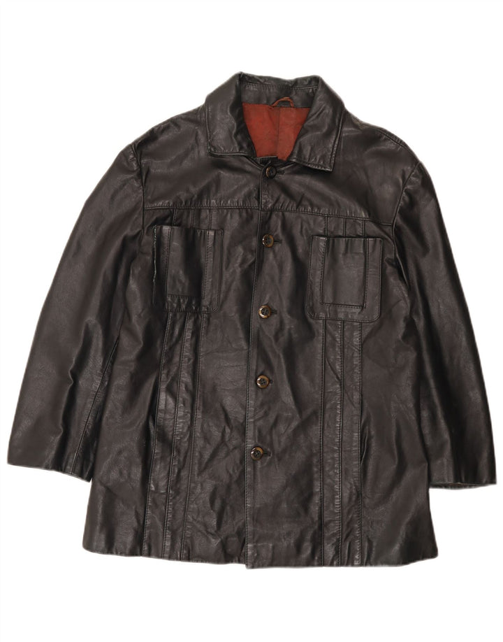 Henry Morell Veste en cuir à manches 3/4 pour homme IT 52 XL Cuir noir