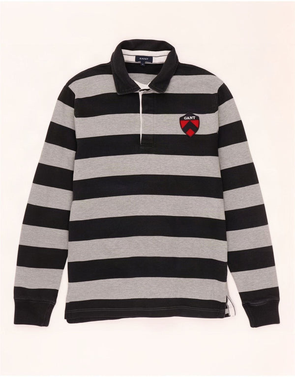 Gant Polo de rugby à manches longues pour homme en coton rayé noir moyen