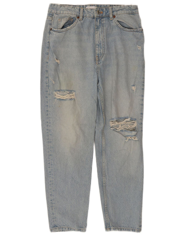 Zara Jean fuselé taille haute effet vieilli pour femme EU 42 Large W32 L27 Bleu