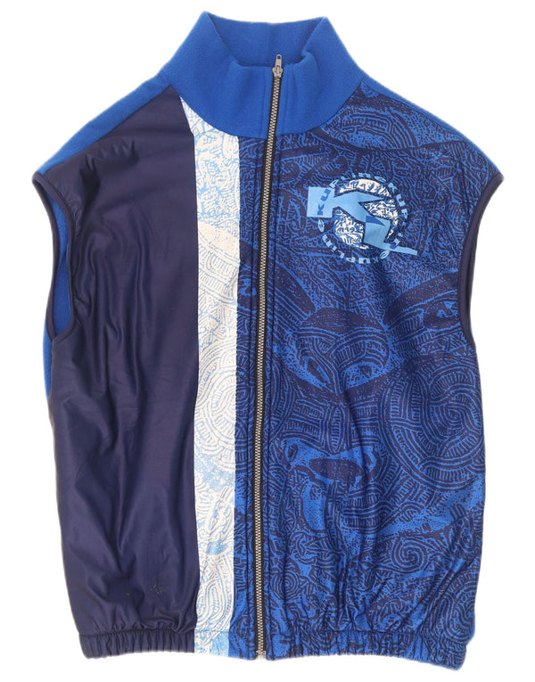 vintage Mens Graphic Fleece Gilet UK 44 2XL Bleu Paisley Polyester