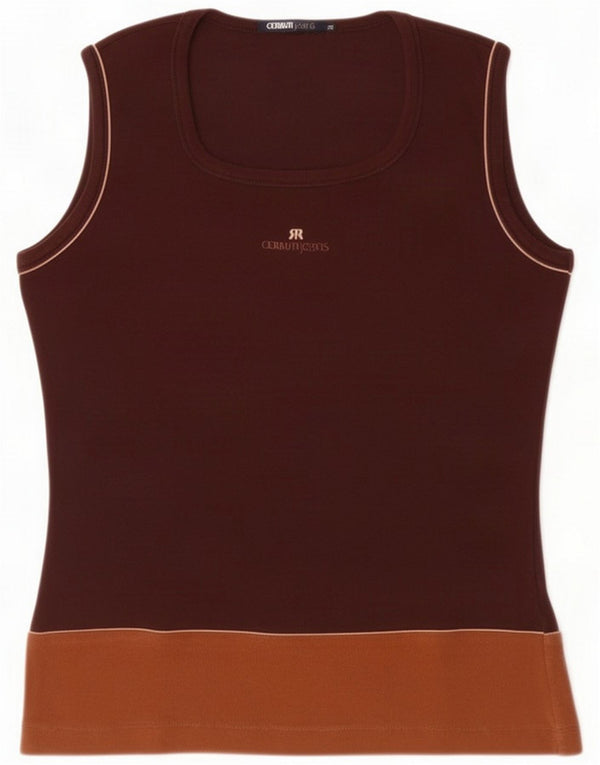 Cerruti Débardeur graphique pour femme UK 18 XL Marron Colourblock Cotton