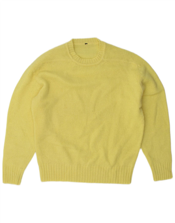 vintage Mens Crew Neck Jumper Pull Jaune Moyen