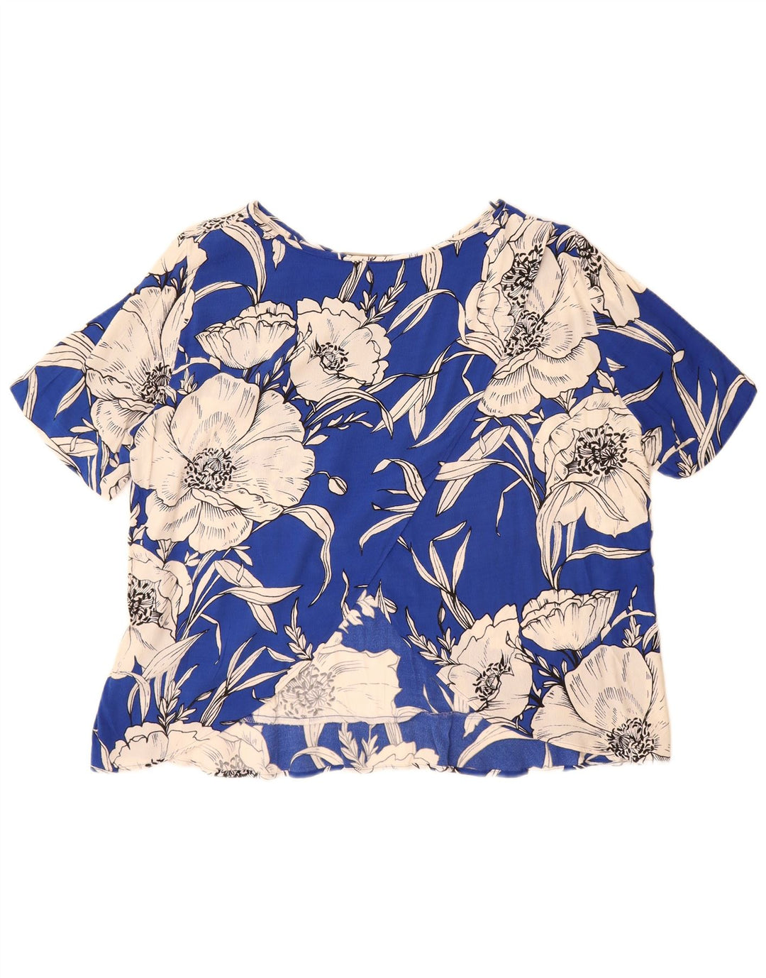ZARA Femme Chemisier Oversize Top UK 16 Grand Bleu Floral