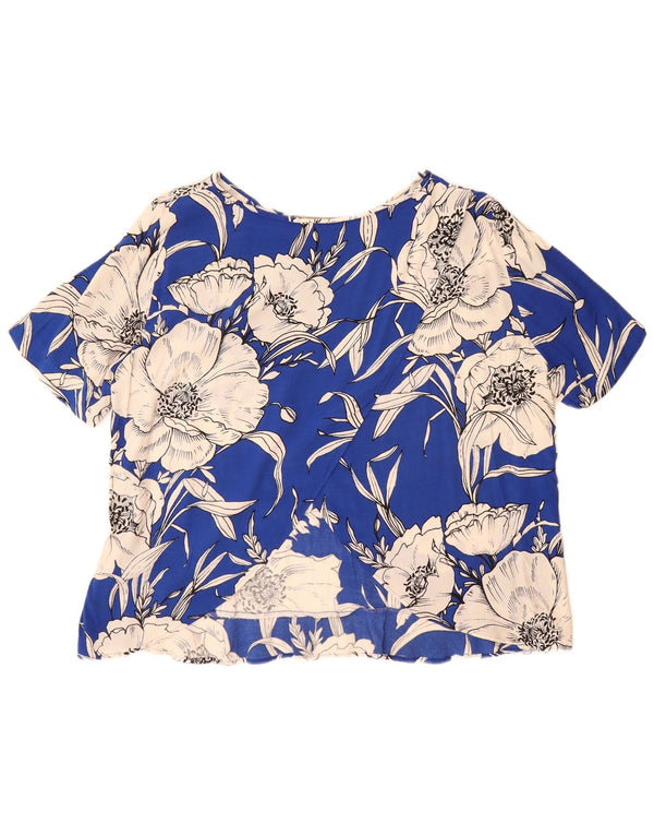 ZARA Femme Chemisier Oversize Top UK 16 Grand Bleu Floral