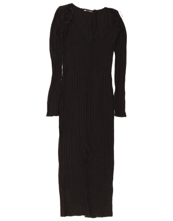 Zara Robe moulante à manches longues pour femme UK 8 Small Viscose noire