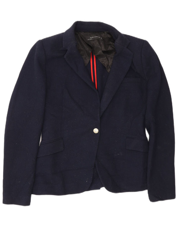 Zara Femme 1 Bouton Blazer Veste UK 14 Grand Bleu Marine Polyester