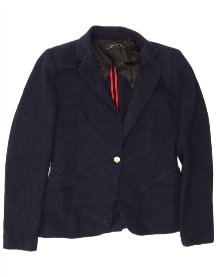 Zara Femme 1 Bouton Blazer Veste UK 14 Grand Bleu Marine Polyester
