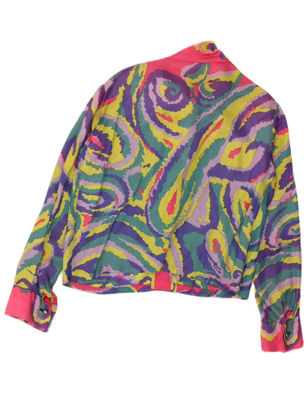 VINTAGE Femme Front Tie Shirt Blouse UK 14 Grand Paisley Multicolore