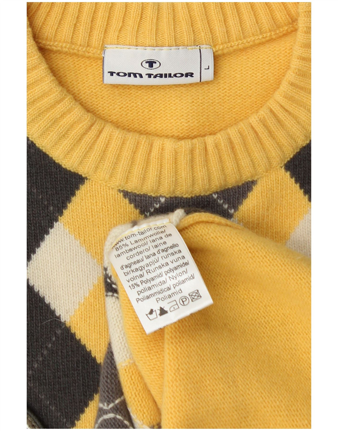 Tom Tailor Pull ras du cou pour homme, grand, jaune, Argyle/diamant