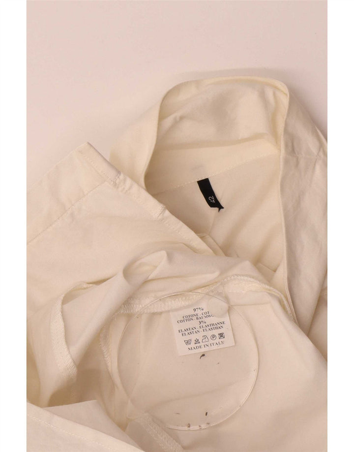 vintage Femme Volant Avant Chemise Blouse IT 42 Moyen Blanc Coton