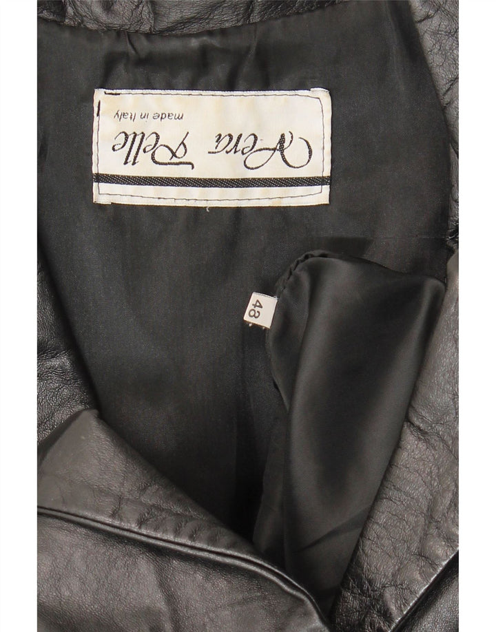 vintage Femme 1 Bouton Veste Blazer En Cuir IT 48 XL Cuir Noir