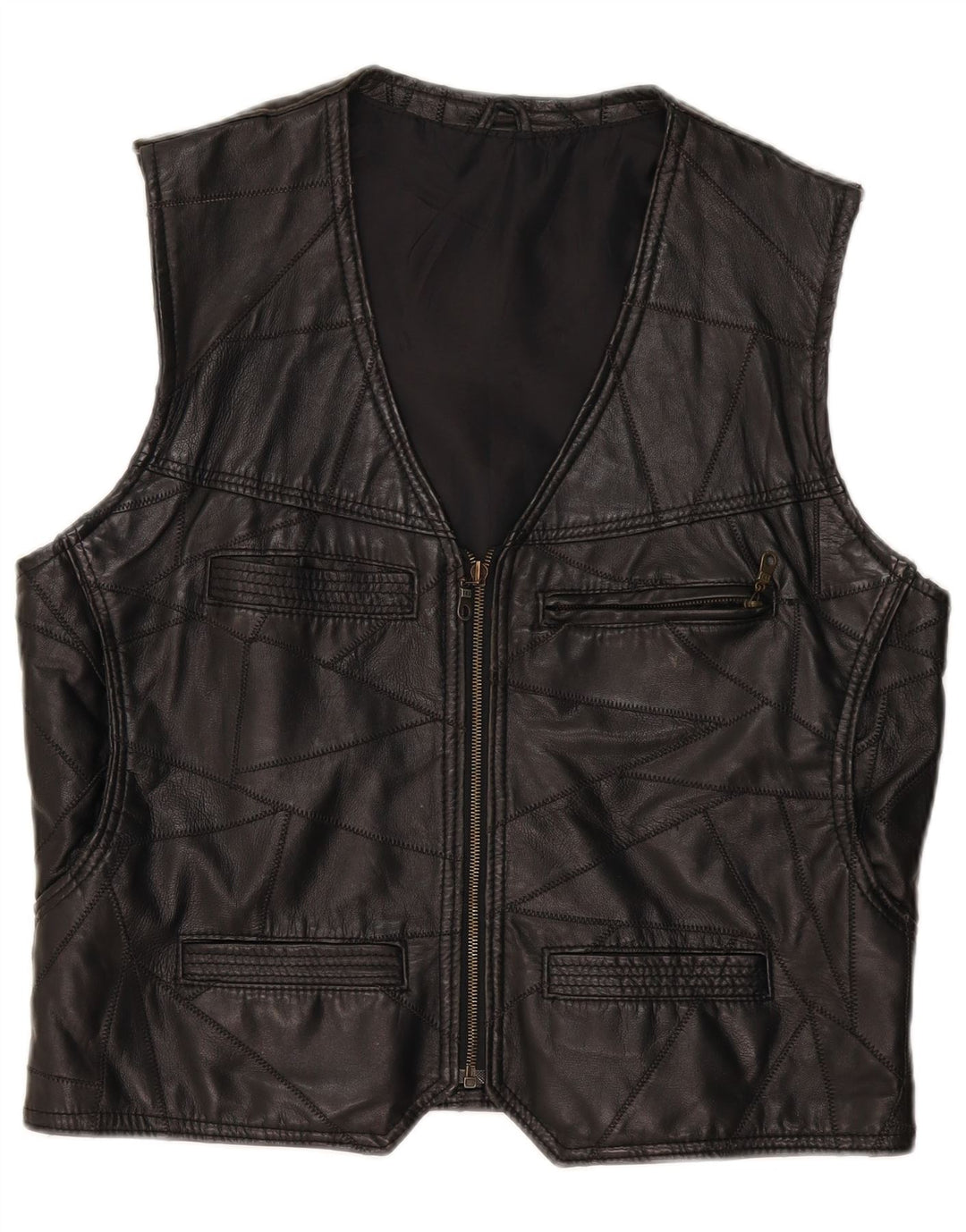 gilet en cuir homme vintage grand patchwork noir