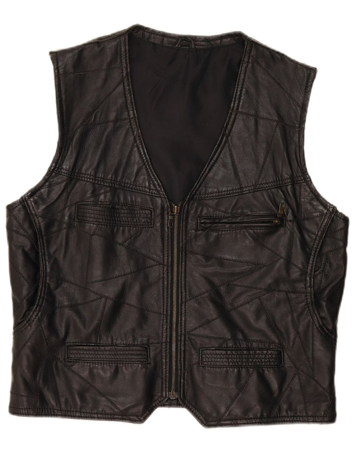 gilet en cuir homme vintage grand patchwork noir