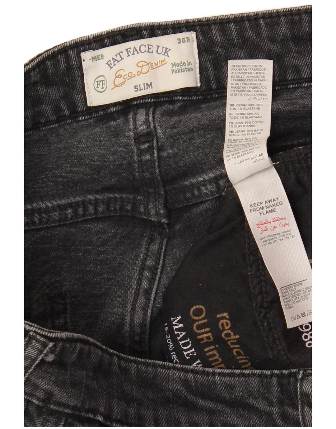 FAT FACE Jean Slim Homme W36 L31 Gris Coton