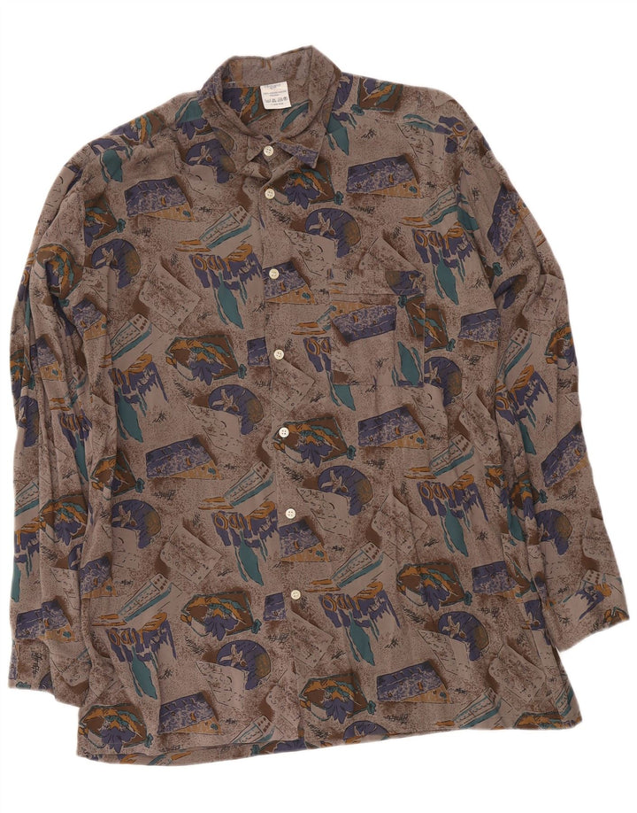 vintage Mens Abstract Pattern Shirt Taille 41/42 Grande Viscose Grise