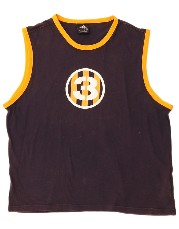 ADIDAS Débardeur graphique pour hommes, grand, bleu marine, coton, sport