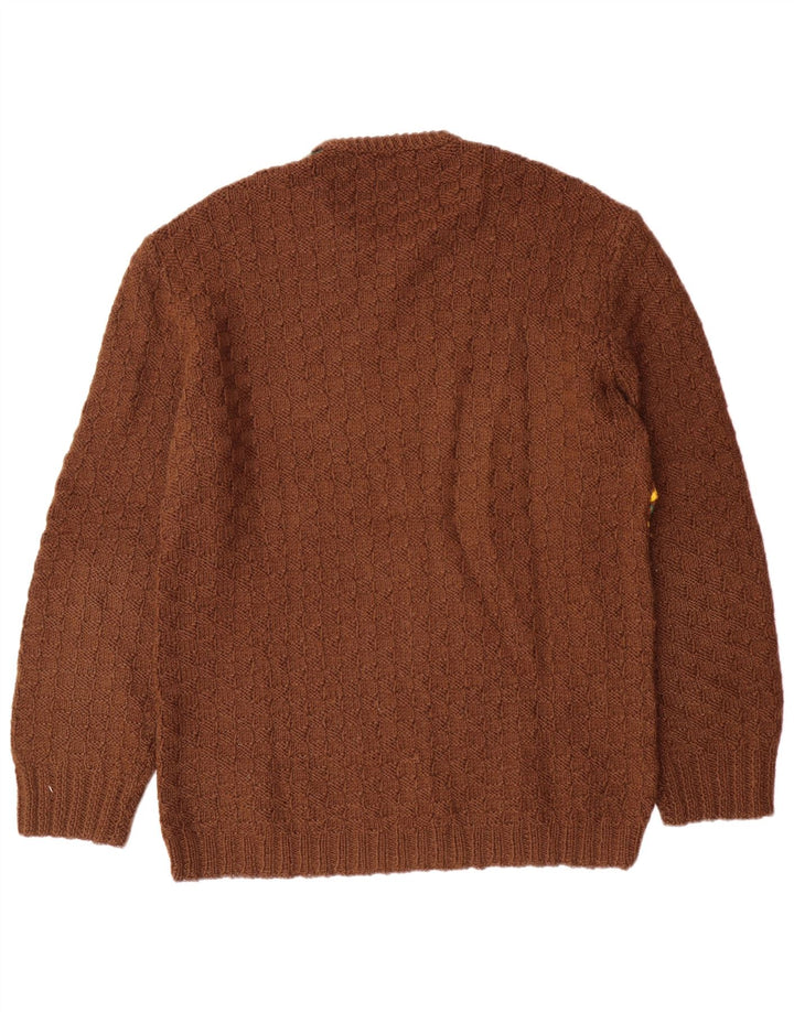 VINTAGE Pull à col rond pour homme Marron moyen Fair Isle