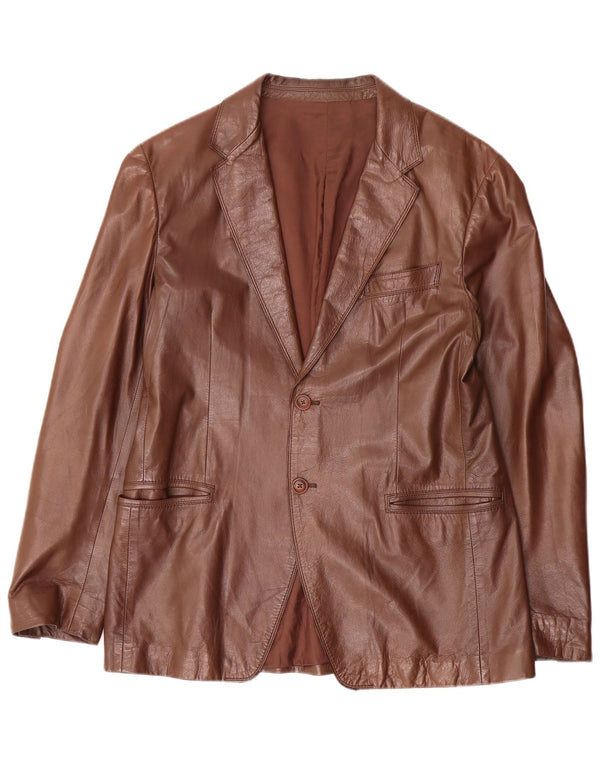 Strenesse Veste blazer en cuir à 2 boutons pour homme UK 40 Grand cuir marron