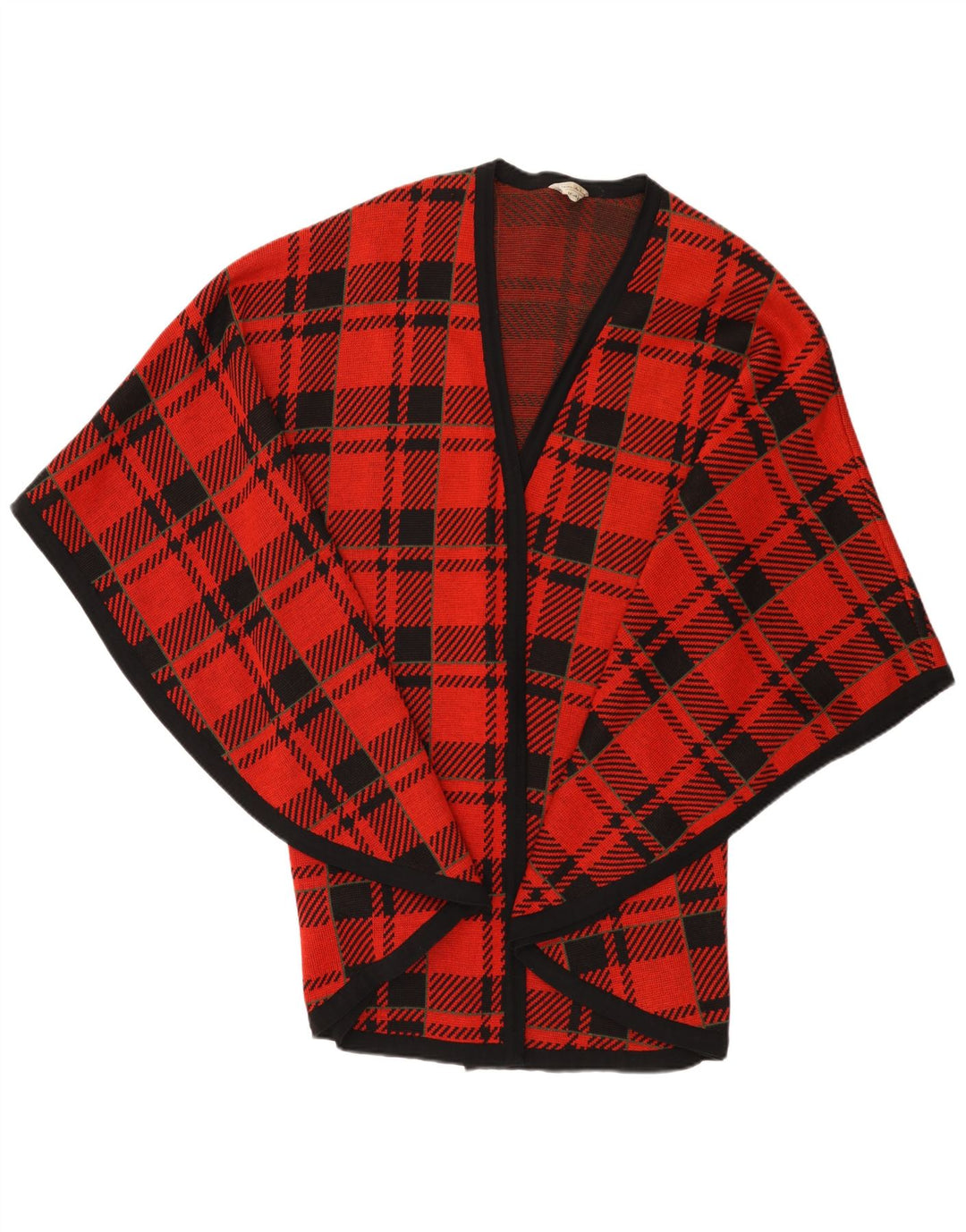 vintage Femmes Cape Cardigan Pull Taille Unique Rouge Check Laine