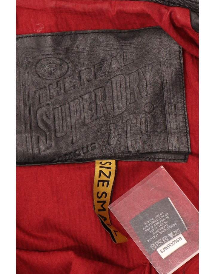 Superdry Veste en cuir militaire pour homme UK 36 Petit cuir noir