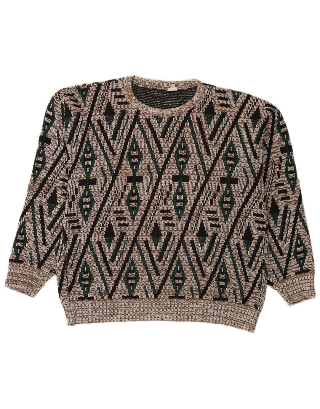 vintage Mens Crew Neck Jumper Sweater IT 52 Grand Multicolore Géométrique