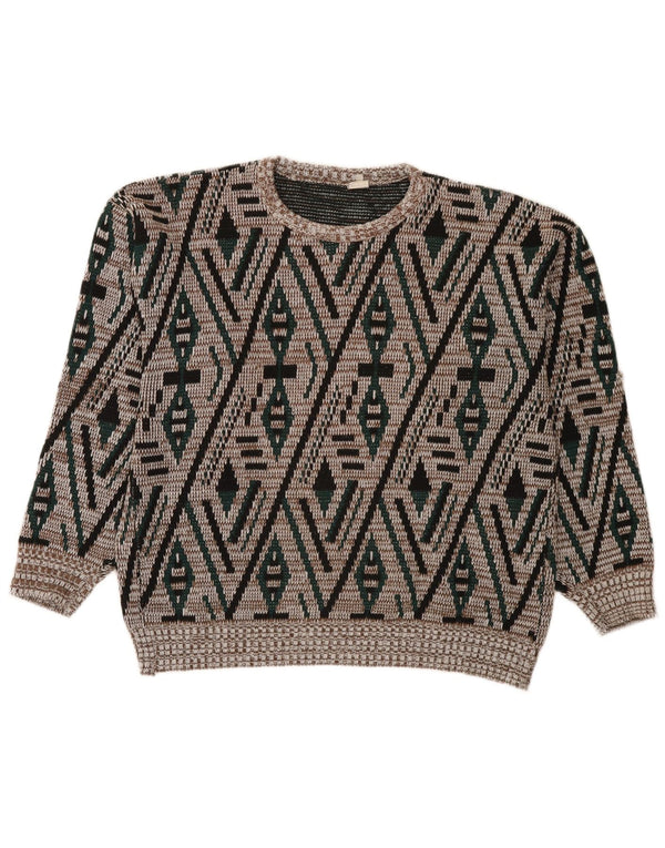 vintage Mens Crew Neck Jumper Sweater IT 52 Grand Multicolore Géométrique