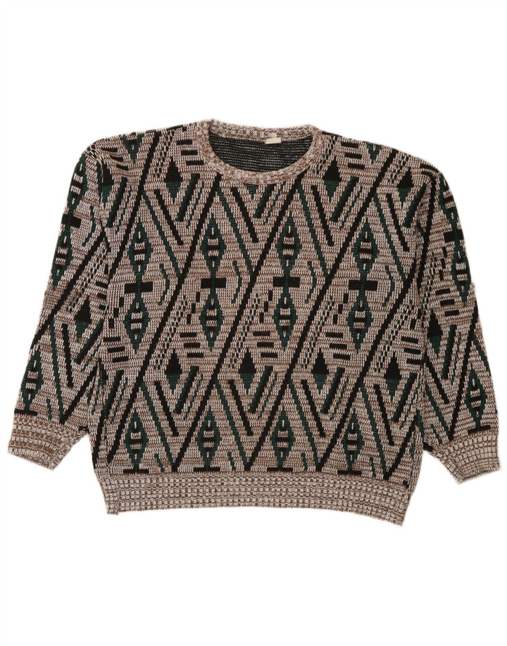 vintage Mens Crew Neck Jumper Sweater IT 52 Grand Multicolore Géométrique