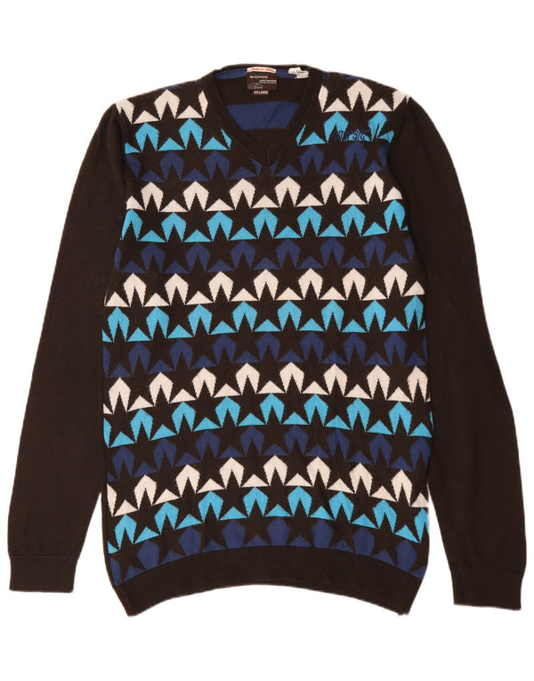 Energie Pull Homme Motif Abstrait Col V Pull 2XL Laine Multicolore