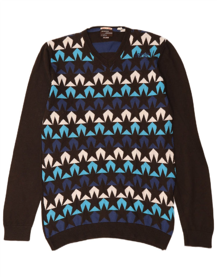 Energie Pull Homme Motif Abstrait Col V Pull 2XL Laine Multicolore
