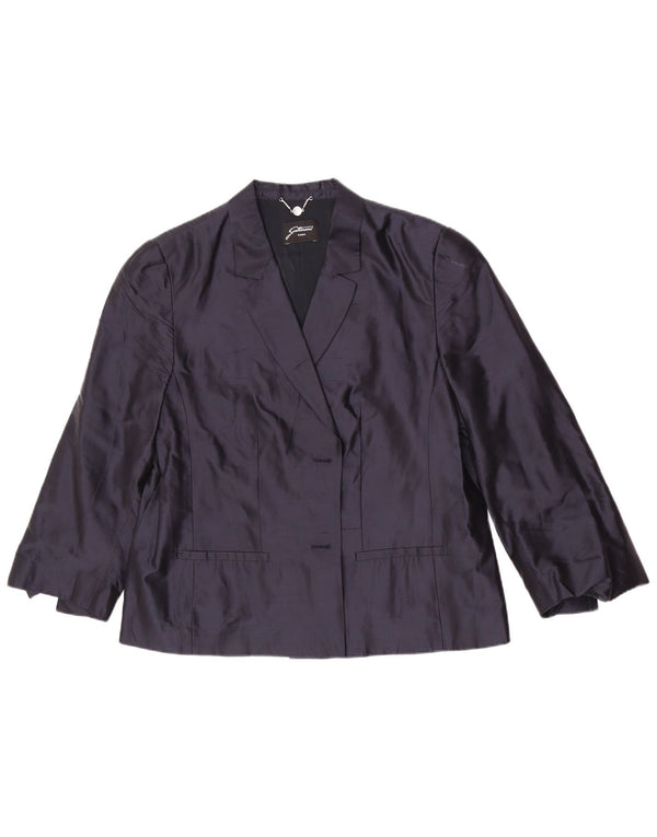 Gattinoni Veste blazer à manches 3/4 pour femme UK 20 2XL Bleu marine en soie