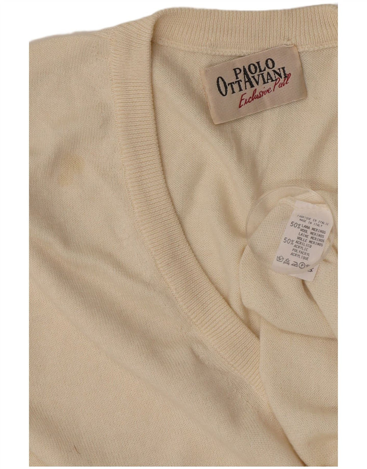 Paolo Ottaviani Homme Débardeur Gilet Laine Mérinos Beige Moyen