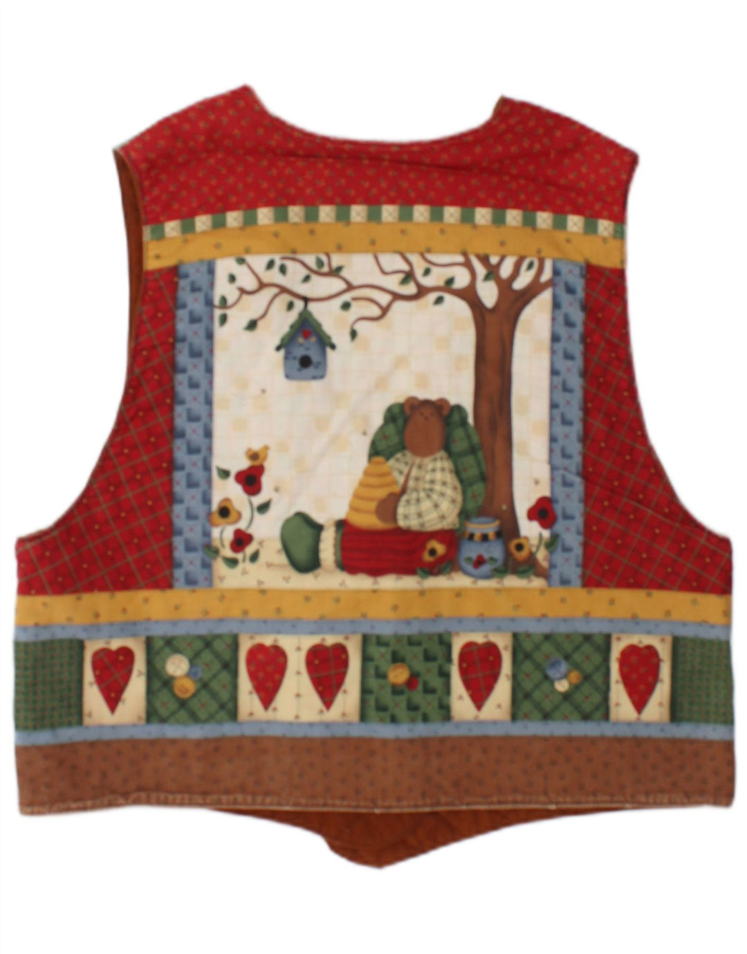 gilet graphique femme vintage UK 16 grand patchwork multicolore