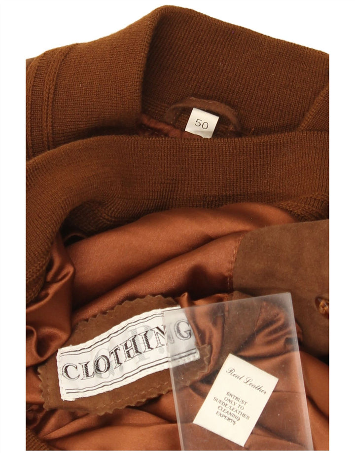 vintage Mens Suede Bomber Jacket IT 50 Grand Cuir Marron