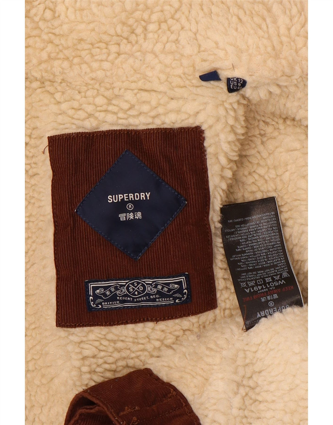 Superdry Veste Sherpa Corduroy Femme UK 12 Marron Moyen Colourblock