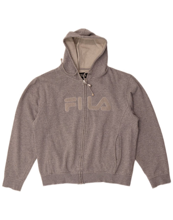 Fila Pull à capuche zippé graphique pour femme UK 16 Grand coton moucheté gris