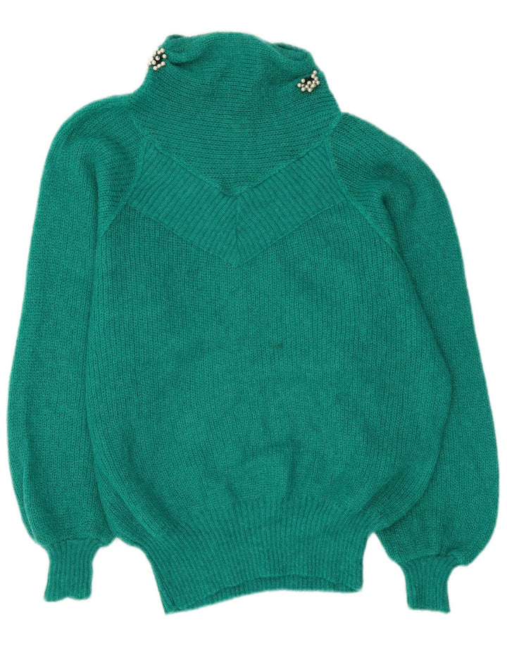 vintage Femmes Surdimensionné Turtle Neck Jumper Pull UK 18 XL Vert